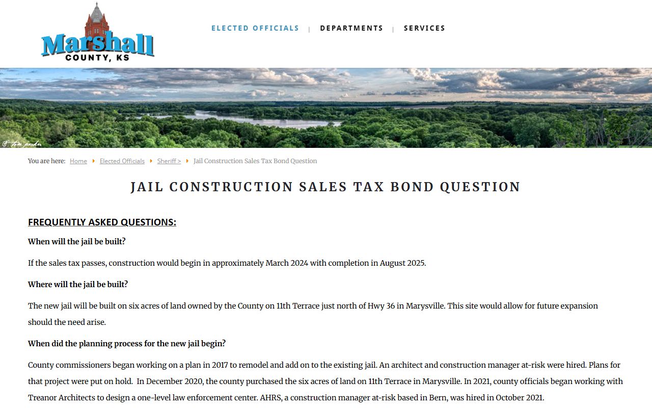 Marshall County Jail project page with local inmate population and facility details