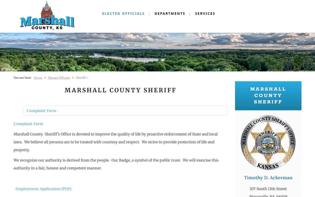 Marshall County Sheriff page for inmate population and jail contact details